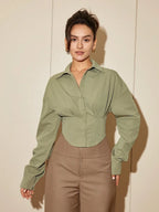 Women Solid Color Long Sleeve Fitted Elegant Blouse, Casual Cardigan Shirt Top, Spring/Autumn Daily Wear