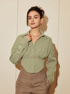 Women Solid Color Long Sleeve Fitted Elegant Blouse, Casual Cardigan Shirt Top, Spring/Autumn Daily Wear