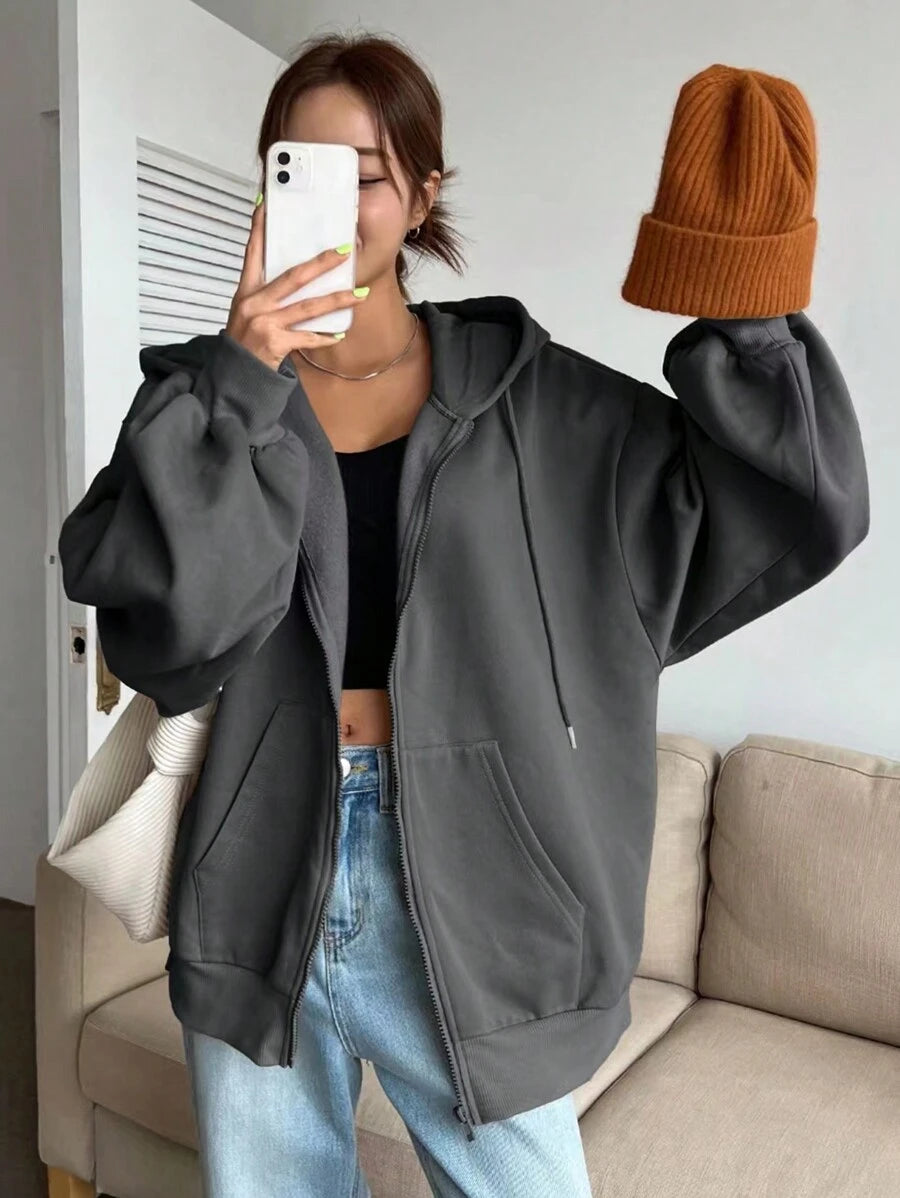 DAZY Women's Zipper Front Hoodie With Drawstring Closure,Long Sleeve Tops,Fall Clothes Sweatshirt Jacket