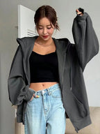 DAZY Women's Zipper Front Hoodie With Drawstring Closure,Long Sleeve Tops,Fall Clothes Sweatshirt Jacket