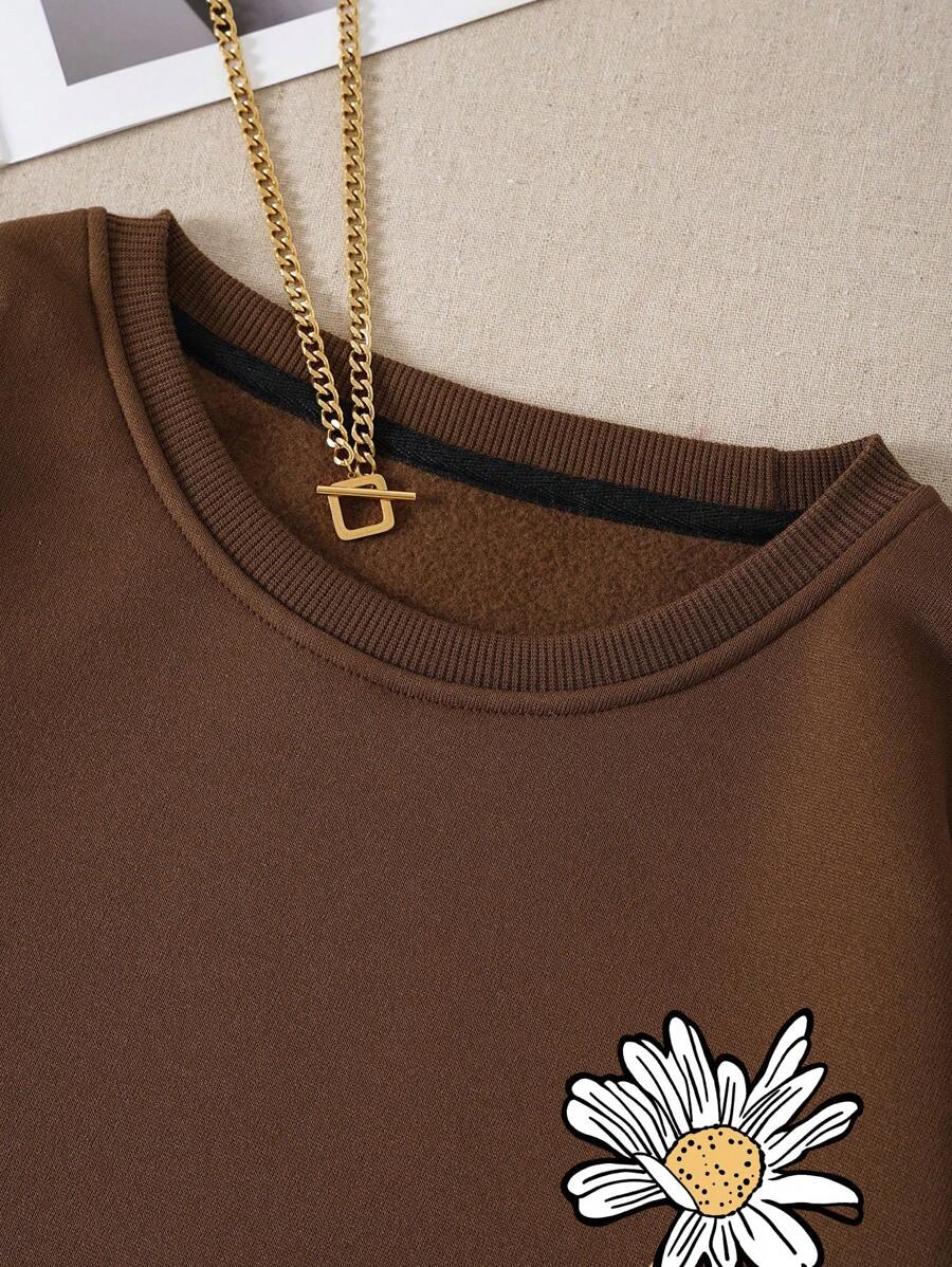 INAWLY Letter & Floral Print Thermal Pullover,Long Sleeve Tops Graduation,Back To School Outfits,Graduation,Teacher Outfits For Women,Back To School  Fall Outfit