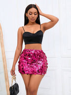 BamGleam Sequin Mini Bodycon Skirt For Holiday Party Clothes