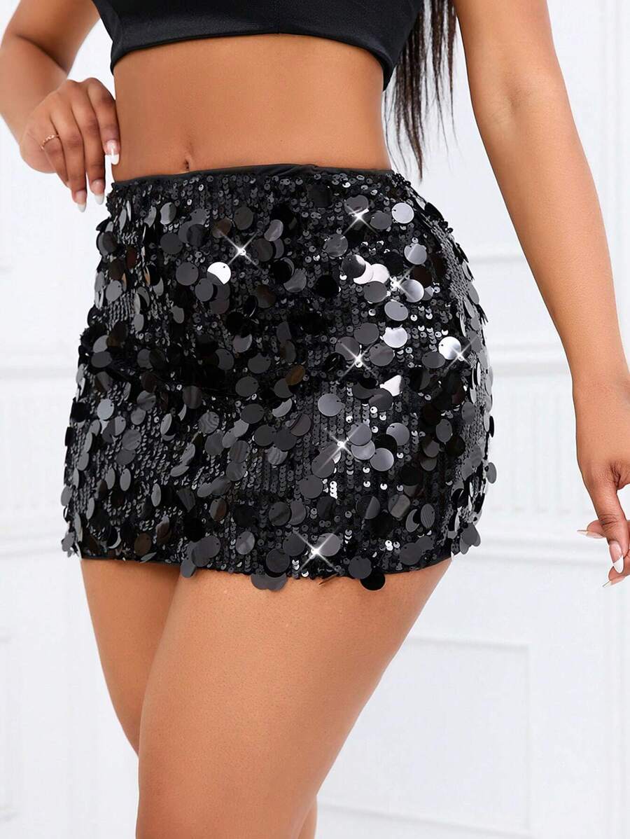 BamGleam Sequin Mini Bodycon Skirt For Holiday Party Clothes