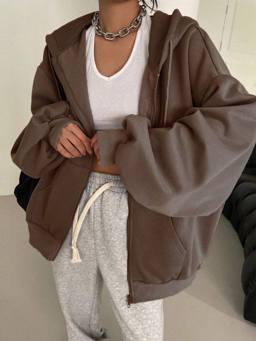 DAZY Women's Zipper Front Hoodie With Drawstring Closure,Long Sleeve Tops,Fall Clothes Sweatshirt Jacket