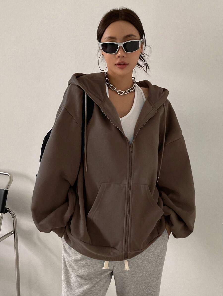 DAZY Women's Zipper Front Hoodie With Drawstring Closure,Long Sleeve Tops,Fall Clothes Sweatshirt Jacket