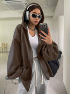 DAZY Women's Zipper Front Hoodie With Drawstring Closure,Long Sleeve Tops,Fall Clothes Sweatshirt Jacket