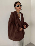 DAZY Women's Zipper Front Hoodie With Drawstring Closure,Long Sleeve Tops,Fall Clothes Sweatshirt Jacket