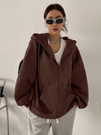 DAZY Women's Zipper Front Hoodie With Drawstring Closure,Long Sleeve Tops,Fall Clothes Sweatshirt Jacket