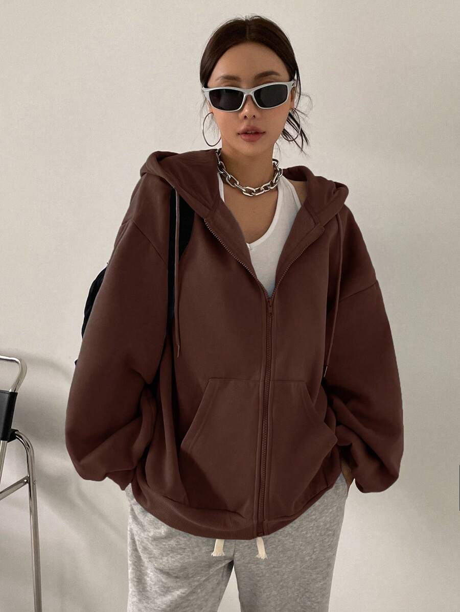 DAZY Women's Zipper Front Hoodie With Drawstring Closure,Long Sleeve Tops,Fall Clothes Sweatshirt Jacket
