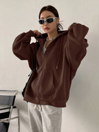 DAZY Women's Zipper Front Hoodie With Drawstring Closure,Long Sleeve Tops,Fall Clothes Sweatshirt Jacket