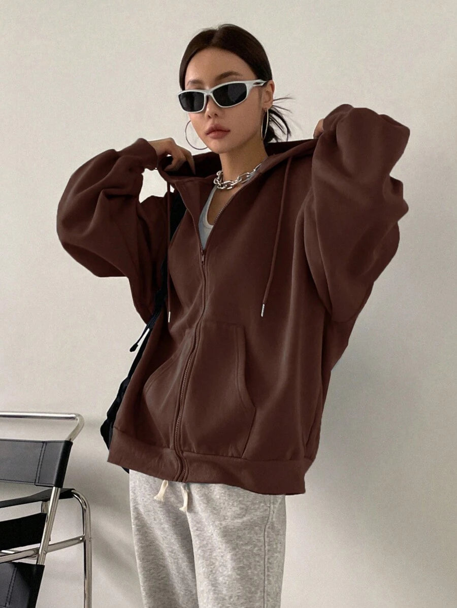 DAZY Women's Zipper Front Hoodie With Drawstring Closure,Long Sleeve Tops,Fall Clothes Sweatshirt Jacket