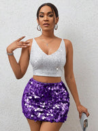 BamGleam Sequin Mini Bodycon Skirt For Holiday Party Clothes