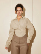 Women Solid Color Long Sleeve Fitted Elegant Blouse, Casual Cardigan Shirt Top, Spring/Autumn Daily Wear