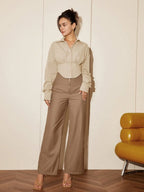 Women Solid Color Long Sleeve Fitted Elegant Blouse, Casual Cardigan Shirt Top, Spring/Autumn Daily Wear