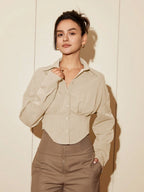 Women Solid Color Long Sleeve Fitted Elegant Blouse, Casual Cardigan Shirt Top, Spring/Autumn Daily Wear