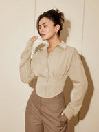 Women Solid Color Long Sleeve Fitted Elegant Blouse, Casual Cardigan Shirt Top, Spring/Autumn Daily Wear