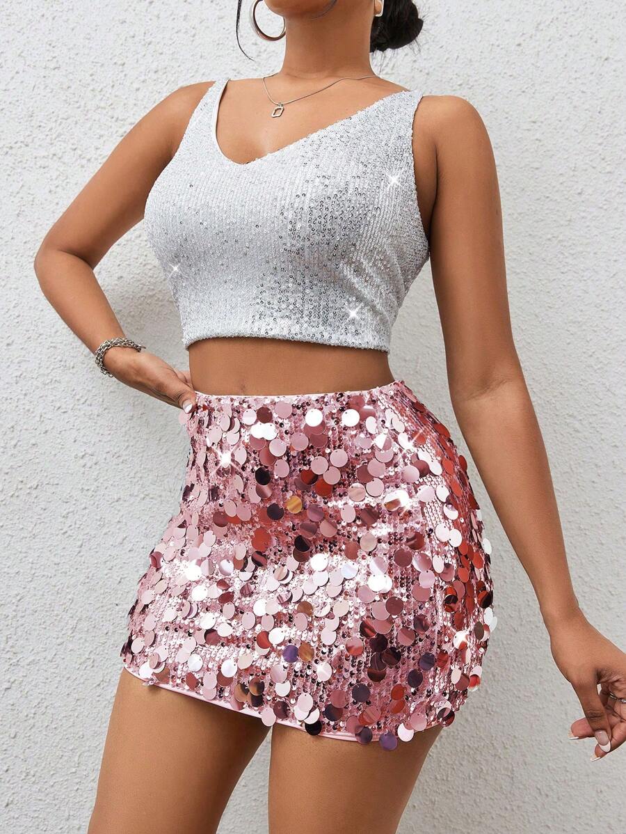 BamGleam Sequin Mini Bodycon Skirt For Holiday Party Clothes