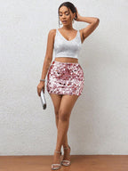 BamGleam Sequin Mini Bodycon Skirt For Holiday Party Clothes