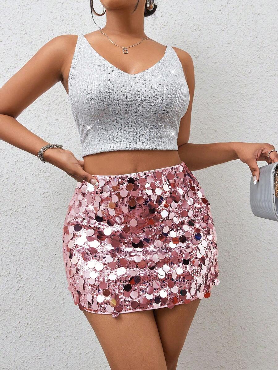 BamGleam Sequin Mini Bodycon Skirt For Holiday Party Clothes