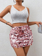 BamGleam Sequin Mini Bodycon Skirt For Holiday Party Clothes