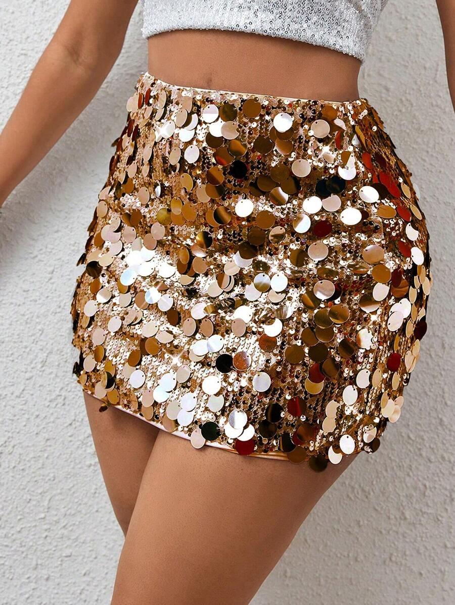 BamGleam Sequin Mini Bodycon Skirt For Holiday Party Clothes