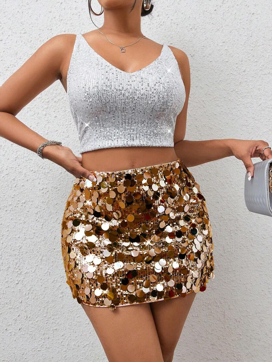 BamGleam Sequin Mini Bodycon Skirt For Holiday Party Clothes