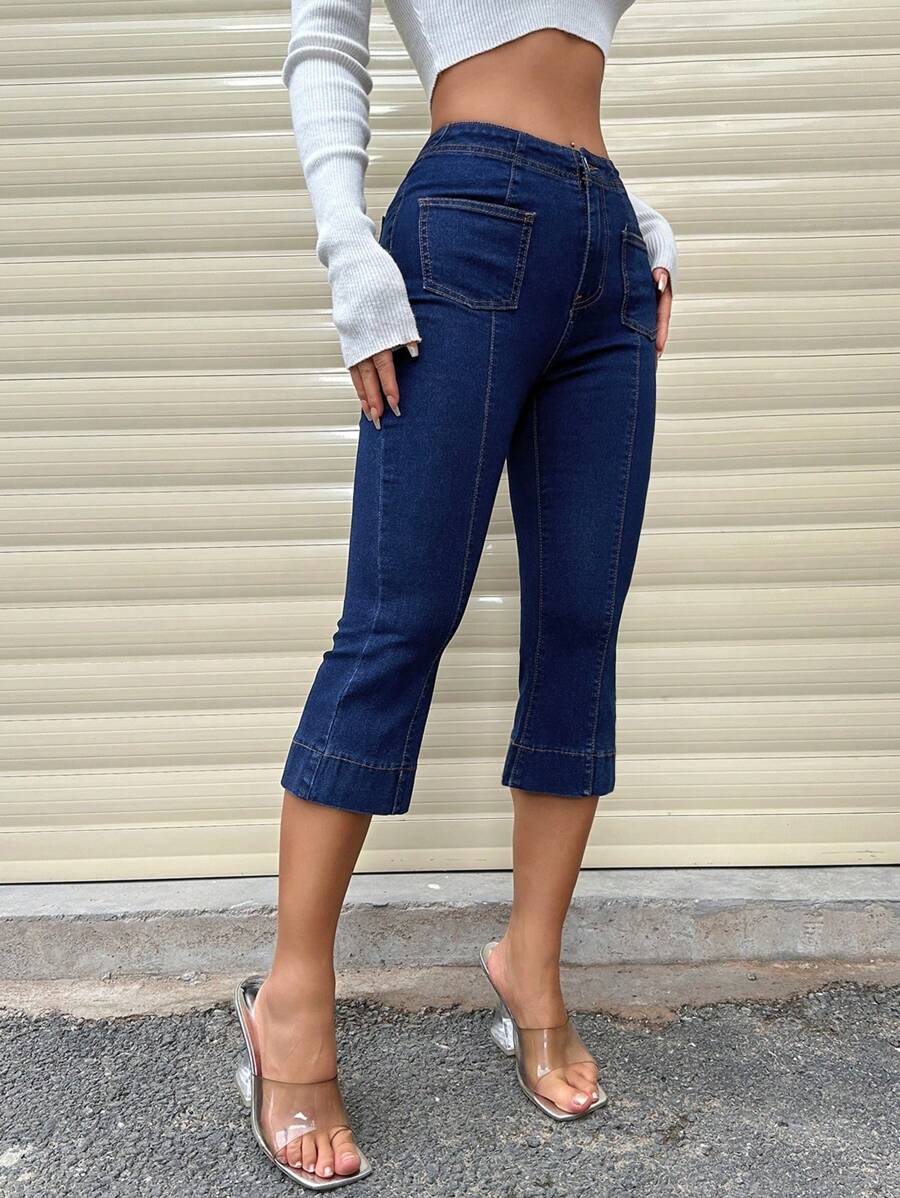 SHEIN Privé Women's Length Denim Capri Pants