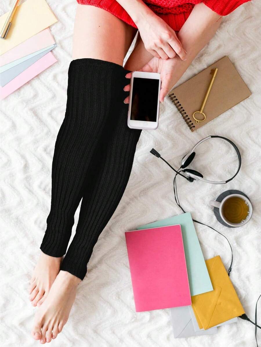 2 Pairs Long Knit Leg Warmers Over Knee Winter Leg Warmers High Footless Knee Leg Warmers For Women And Girls, Cozy