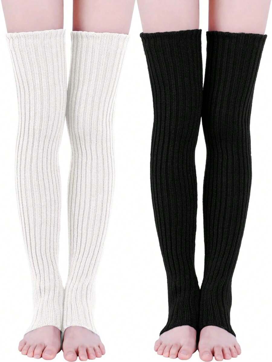 2 Pairs Long Knit Leg Warmers Over Knee Winter Leg Warmers High Footless Knee Leg Warmers For Women And Girls, Cozy