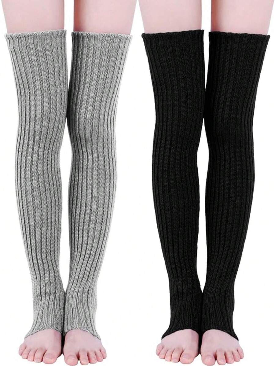 2 Pairs Long Knit Leg Warmers Over Knee Winter Leg Warmers High Footless Knee Leg Warmers For Women And Girls, Cozy