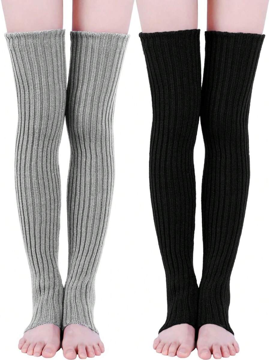 2 Pairs Long Knit Leg Warmers Over Knee Winter Leg Warmers High Footless Knee Leg Warmers For Women And Girls, Cozy
