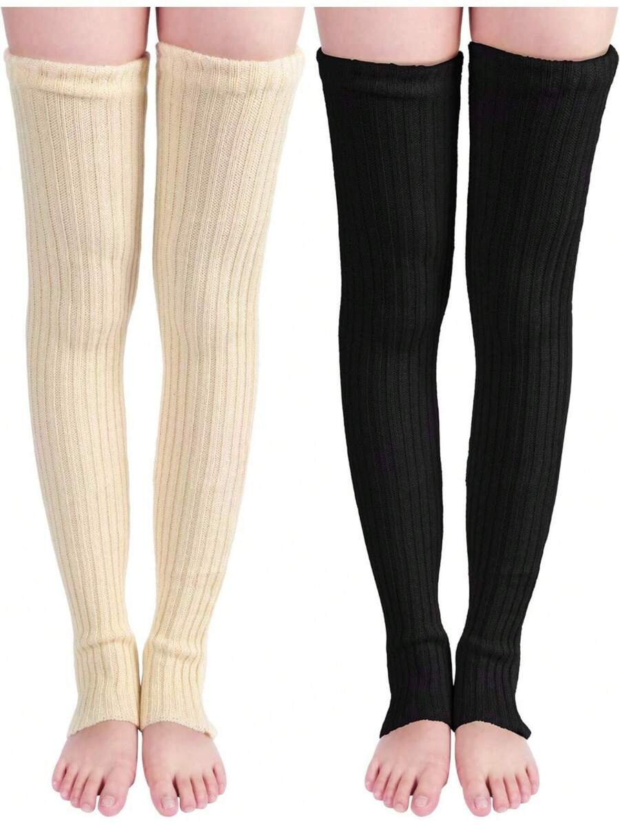 2 Pairs Long Knit Leg Warmers Over Knee Winter Leg Warmers High Footless Knee Leg Warmers For Women And Girls, Cozy