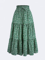 Women's Ditsy Floral Layered Ruffle Elastic Waist Vacation Skirt