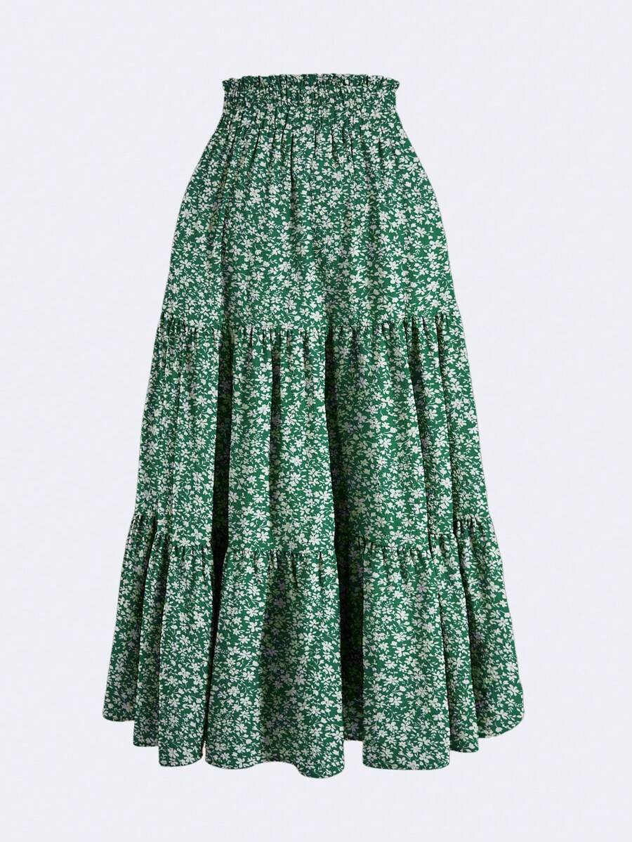 Women's Ditsy Floral Layered Ruffle Elastic Waist Vacation Skirt