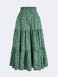 Women's Ditsy Floral Layered Ruffle Elastic Waist Vacation Skirt