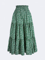 Women's Ditsy Floral Layered Ruffle Elastic Waist Vacation Skirt