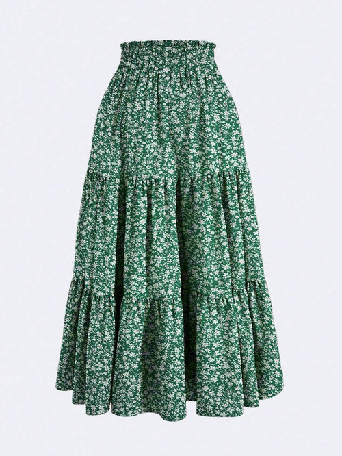 Women's Ditsy Floral Layered Ruffle Elastic Waist Vacation Skirt