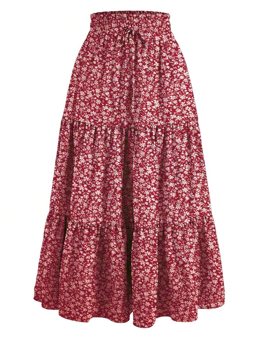 Women's Ditsy Floral Layered Ruffle Elastic Waist Vacation Skirt