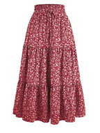 Women's Ditsy Floral Layered Ruffle Elastic Waist Vacation Skirt