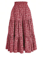 Women's Ditsy Floral Layered Ruffle Elastic Waist Vacation Skirt