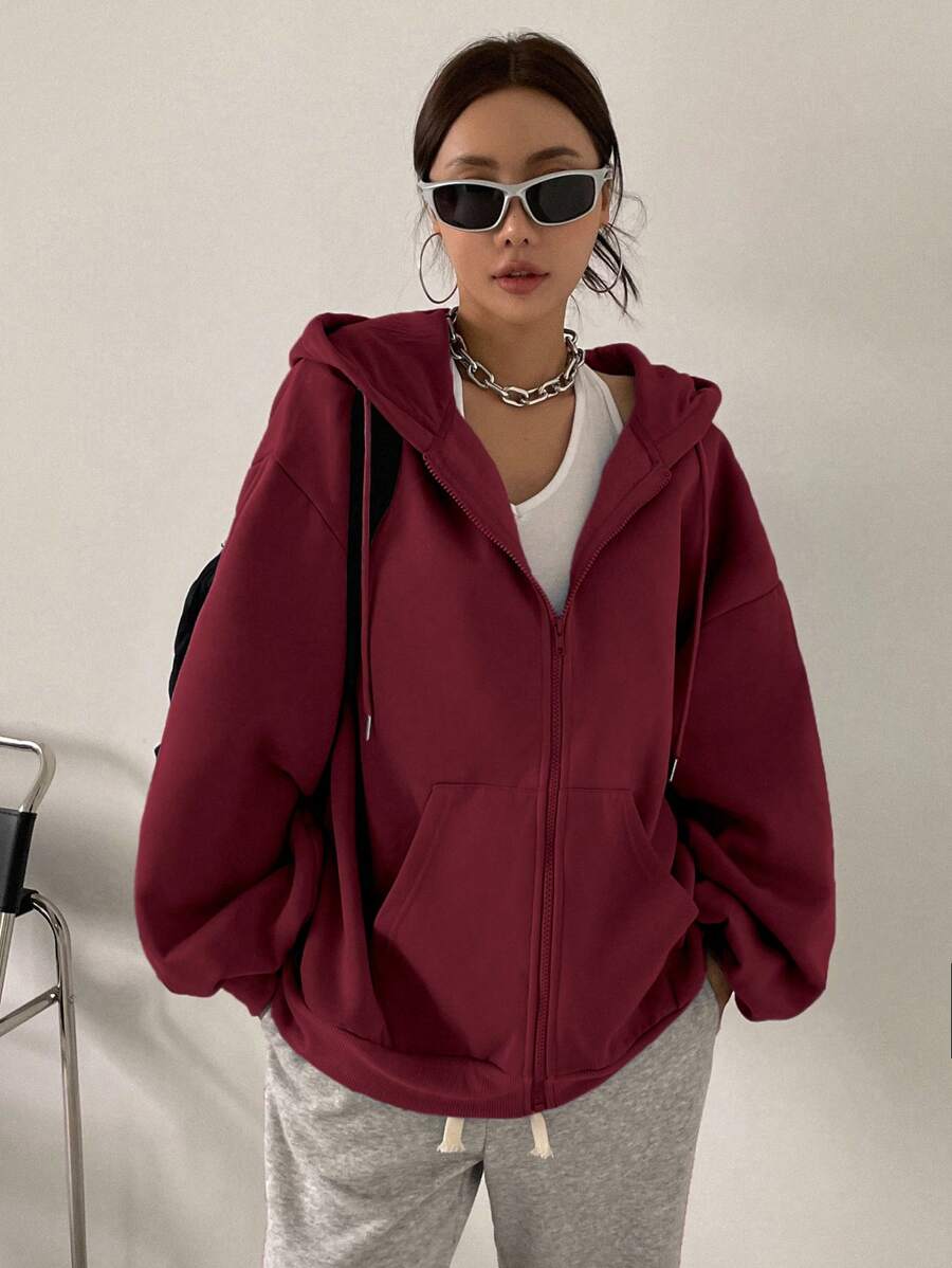 DAZY Women's Zipper Front Hoodie With Drawstring Closure,Long Sleeve Tops,Fall Clothes Sweatshirt Jacket