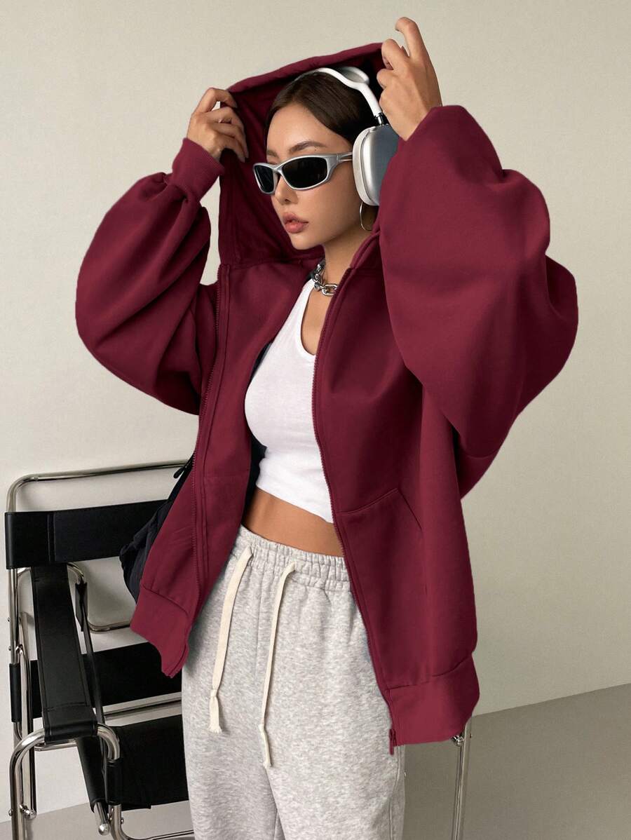 DAZY Women's Zipper Front Hoodie With Drawstring Closure,Long Sleeve Tops,Fall Clothes Sweatshirt Jacket
