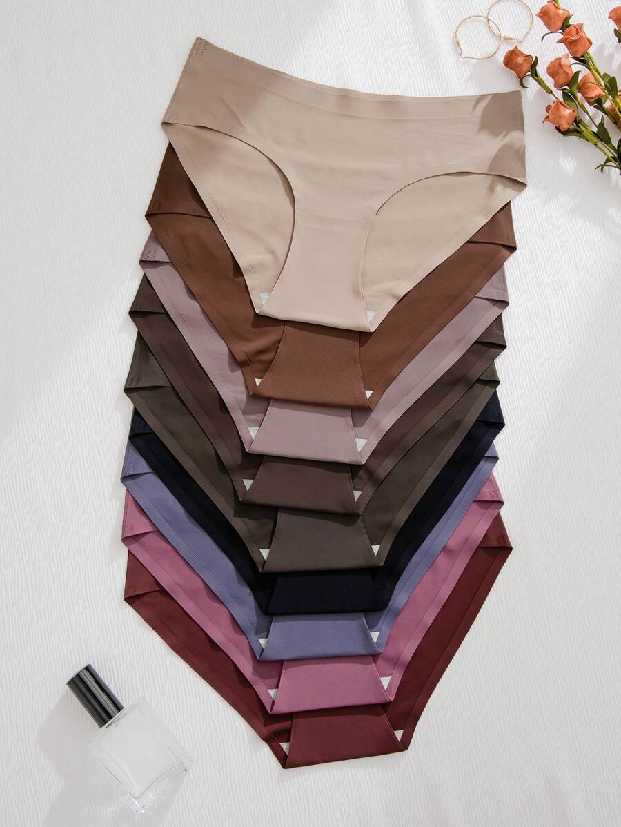 9pcs/Set Women Plain Minimalist Style Triangle Briefs, Casual Everyday Underwear