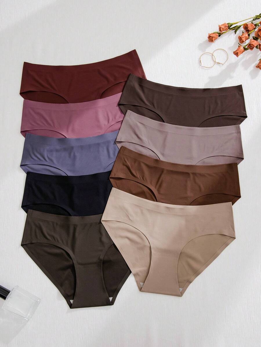 9pcs/Set Women Plain Minimalist Style Triangle Briefs, Casual Everyday Underwear