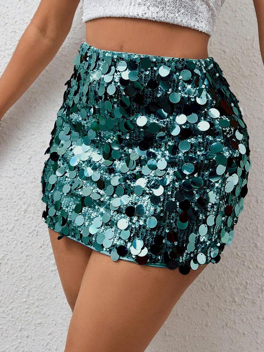 BamGleam Sequin Mini Bodycon Skirt For Holiday Party Clothes
