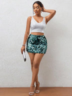 BamGleam Sequin Mini Bodycon Skirt For Holiday Party Clothes