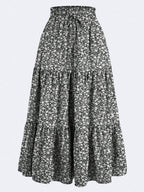 Women's Ditsy Floral Layered Ruffle Elastic Waist Vacation Skirt