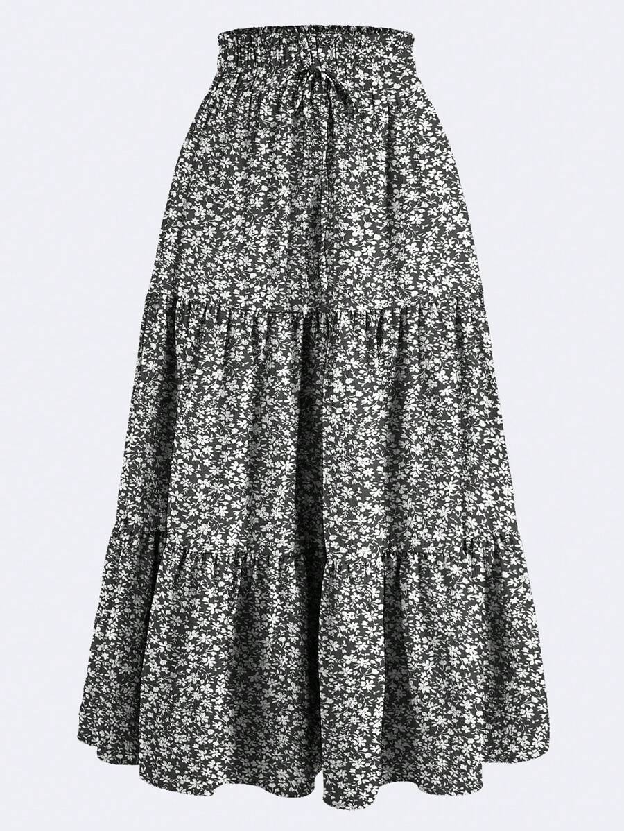 Women's Ditsy Floral Layered Ruffle Elastic Waist Vacation Skirt