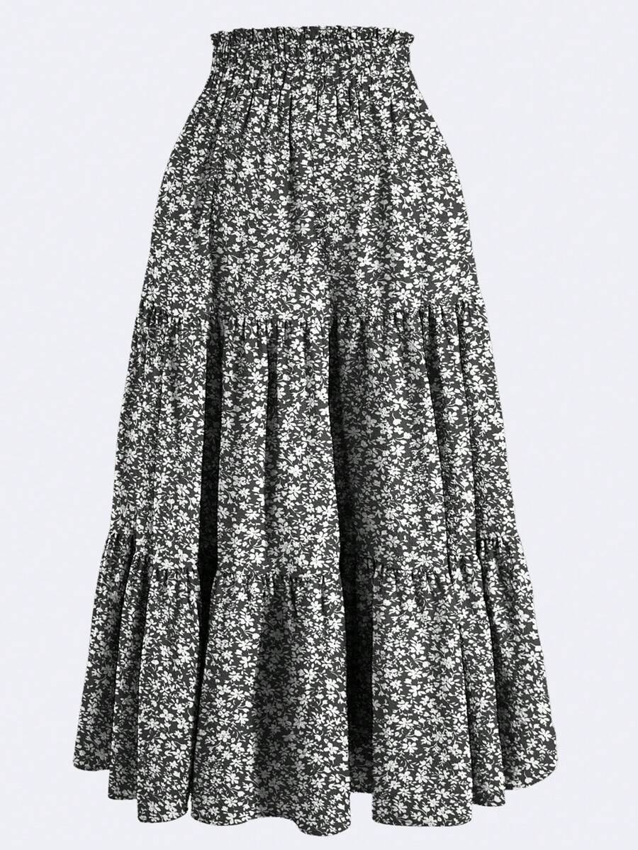 Women's Ditsy Floral Layered Ruffle Elastic Waist Vacation Skirt