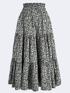 Women's Ditsy Floral Layered Ruffle Elastic Waist Vacation Skirt
